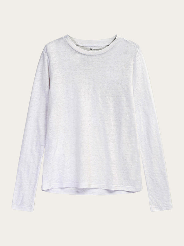 KnowledgeCotton Apparel - WMN Long sleeve linen t-shirt - GOTS/Vegan Long Sleeves 1010 Bright White