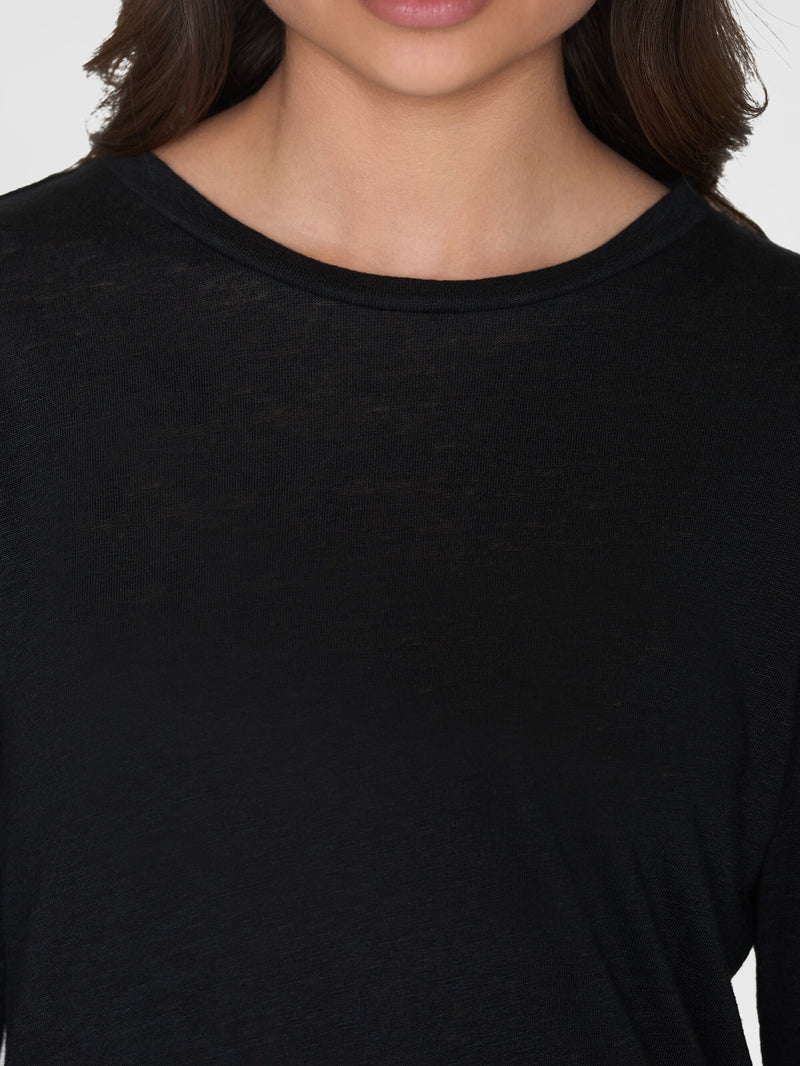 KnowledgeCotton Apparel - WMN Long sleeve linen t-shirt - GOTS/Vegan Long Sleeves 1300 Black Jet