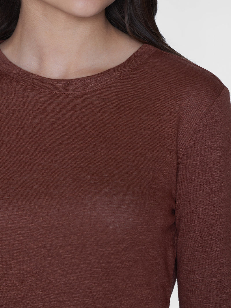 KnowledgeCotton Apparel - WMN Long sleeve linen t-shirt - GOTS/Vegan Long Sleeves 1441 Tiramisu