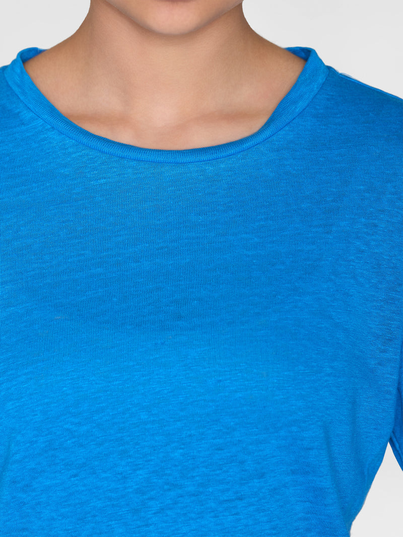 KnowledgeCotton Apparel - WMN Long sleeve linen t-shirt - GOTS/Vegan Long Sleeves 1445 Malibu Blue