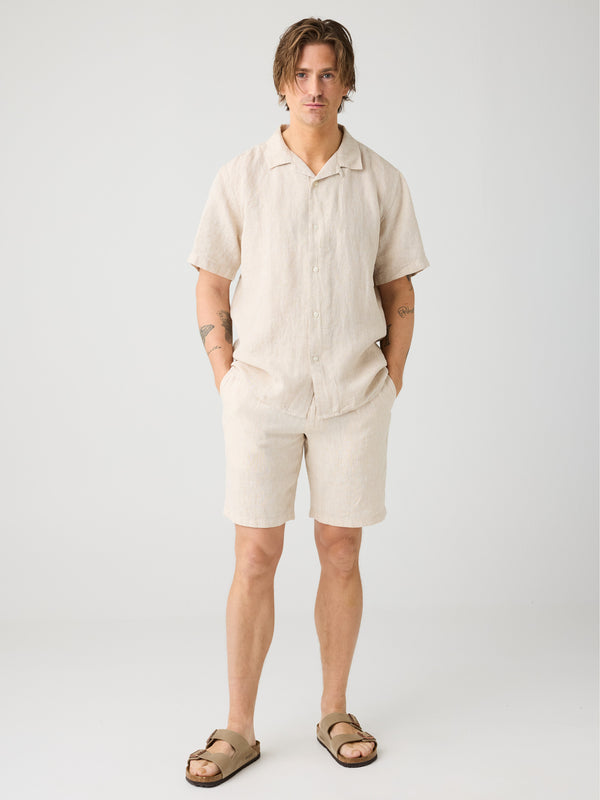 KnowledgeCotton Apparel - MEN Loose Linen shorts Shorts 1449 Yarndyed - Light feather gray