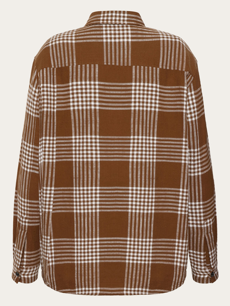 KnowledgeCotton Apparel - WMN Loose check flannel shirt - GOTS/Vegan Shirts 7026 Brown check