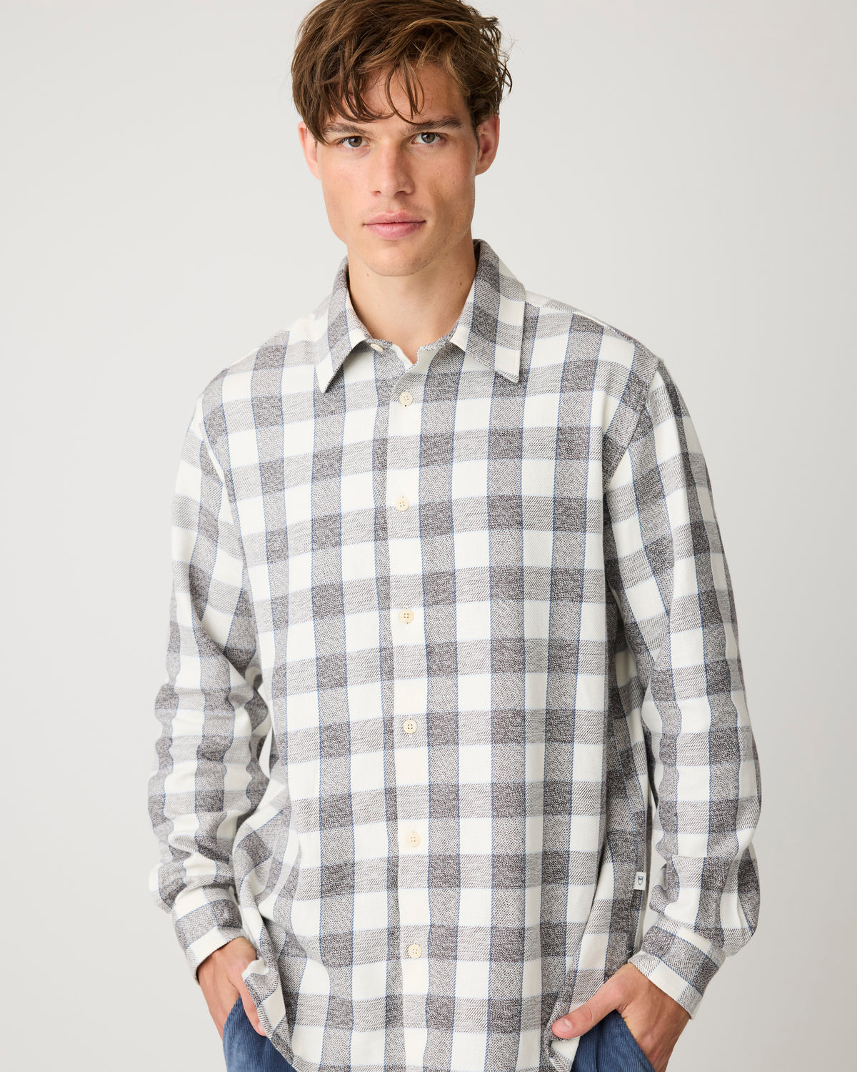 KnowledgeCotton Apparel - MEN Loose check shirt Shirts 7020 White check