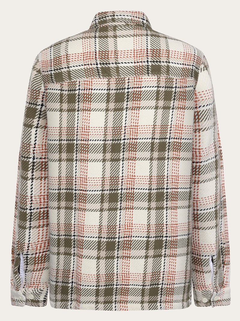 KnowledgeCotton Apparel - MEN Loose fit checkered flannel shirt Overshirts 7033 Creme check