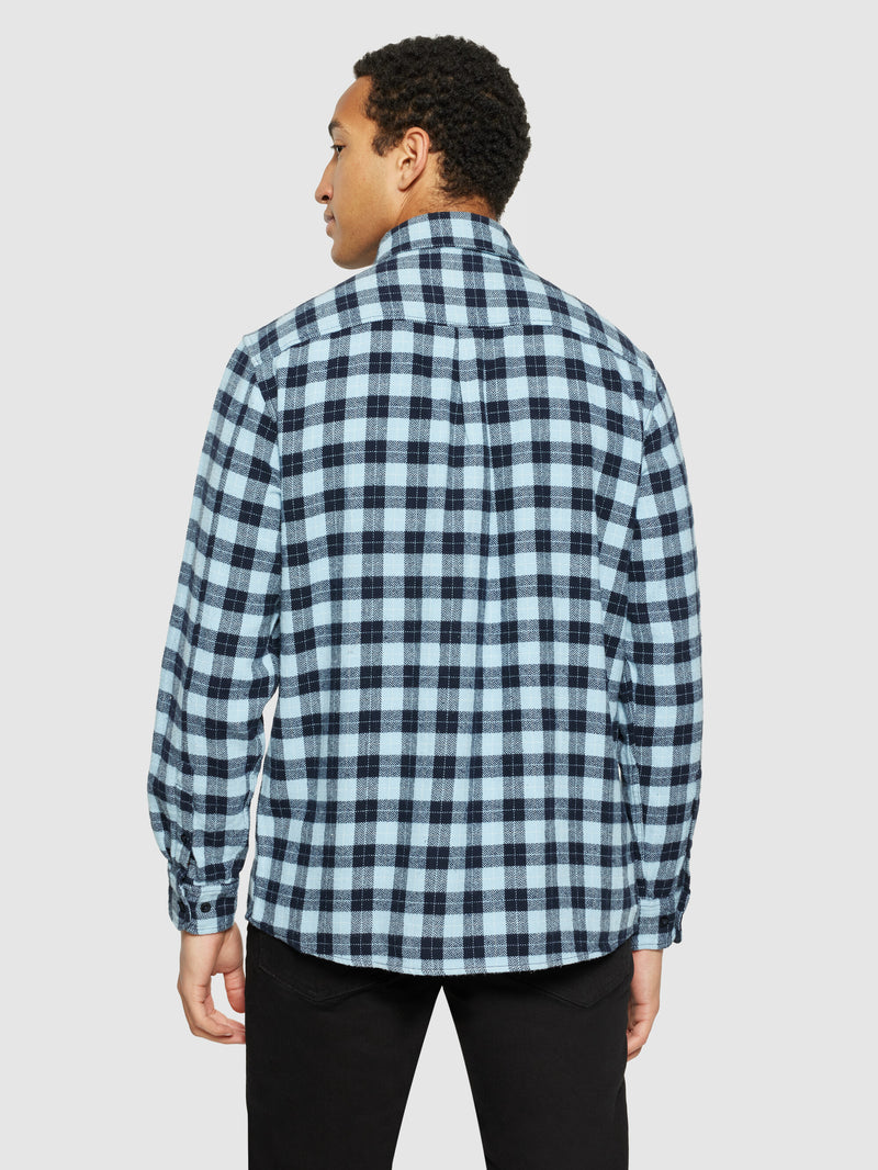 KnowledgeCotton Apparel - MEN Loose fit checkered shirt Shirts 7034 blue check