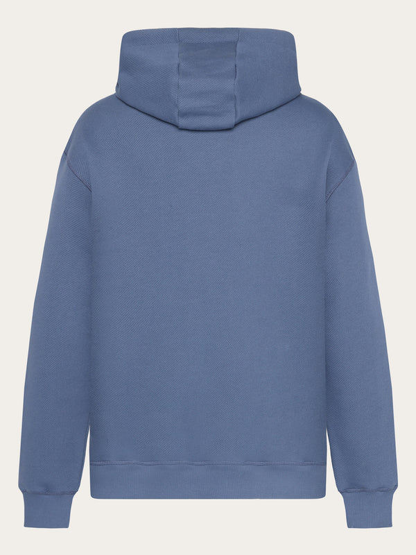 KnowledgeCotton Apparel - MEN Loose fit hood kangaroo pocket sweat with embroidery at chest Sweats 1226 Vintage Indigo