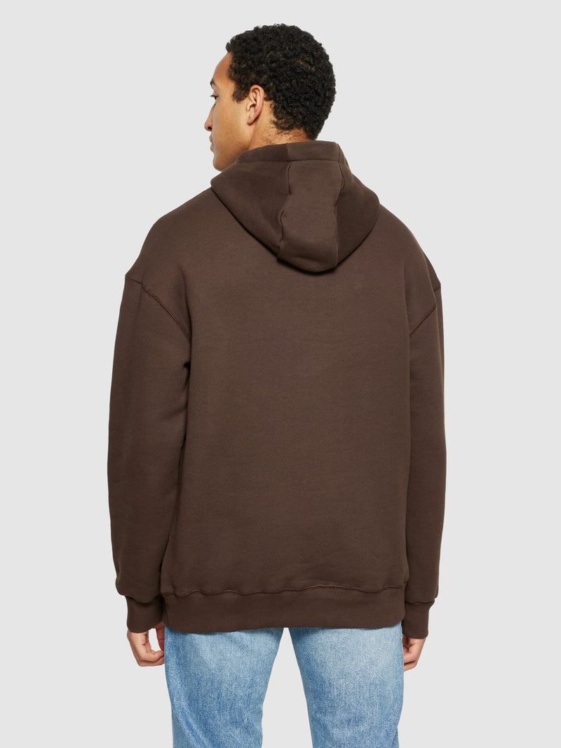 KnowledgeCotton Apparel - MEN Loose fit hood kangaroo pocket sweat with embroidery at chest Sweats 1243 Demitasse (brown)
