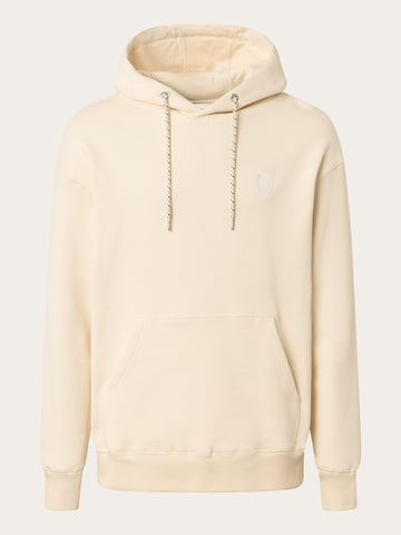 KnowledgeCotton Apparel - MEN Loose fit hood kangaroo pocket sweat with embroidery at chest Sweats 1348 Buttercream