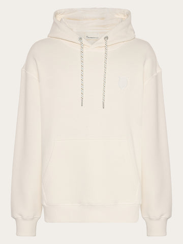 KnowledgeCotton Apparel - MEN Loose fit hood kangaroo pocket sweat with embroidery at chest Sweats 1387 Egret