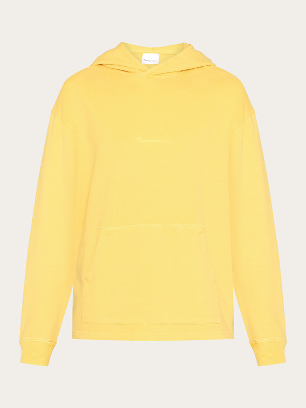 KnowledgeCotton Apparel - MEN Loose fit hood sweat with logo chest print - GOTS/Vegan Sweats 1429 Misted Yellow