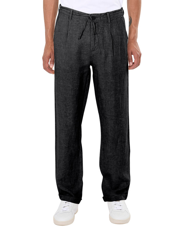 KnowledgeCotton Apparel - MEN Loose fit natural linen pant Pants 1300 Black Jet