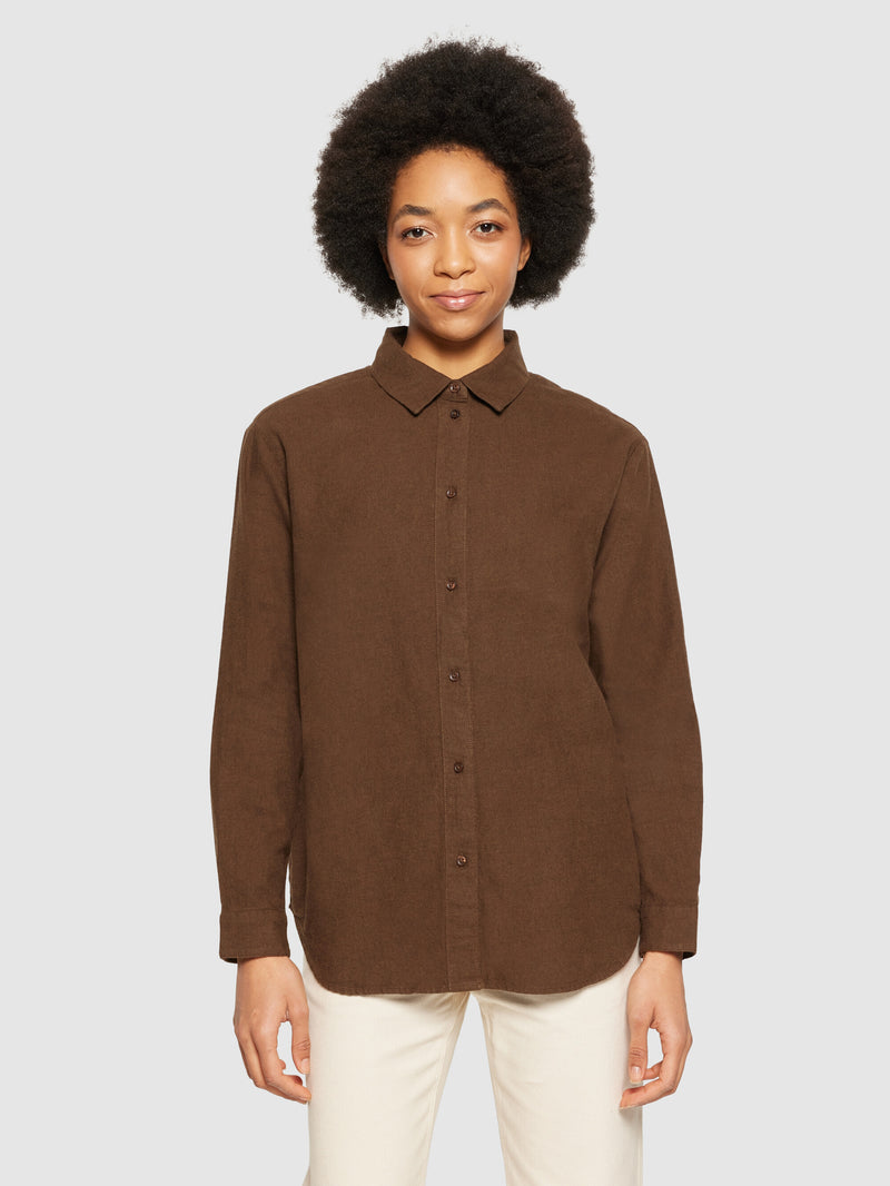 KnowledgeCotton Apparel - WMN Loose flannel long sleeved shirt Shirts 1243 Demitasse (brown)