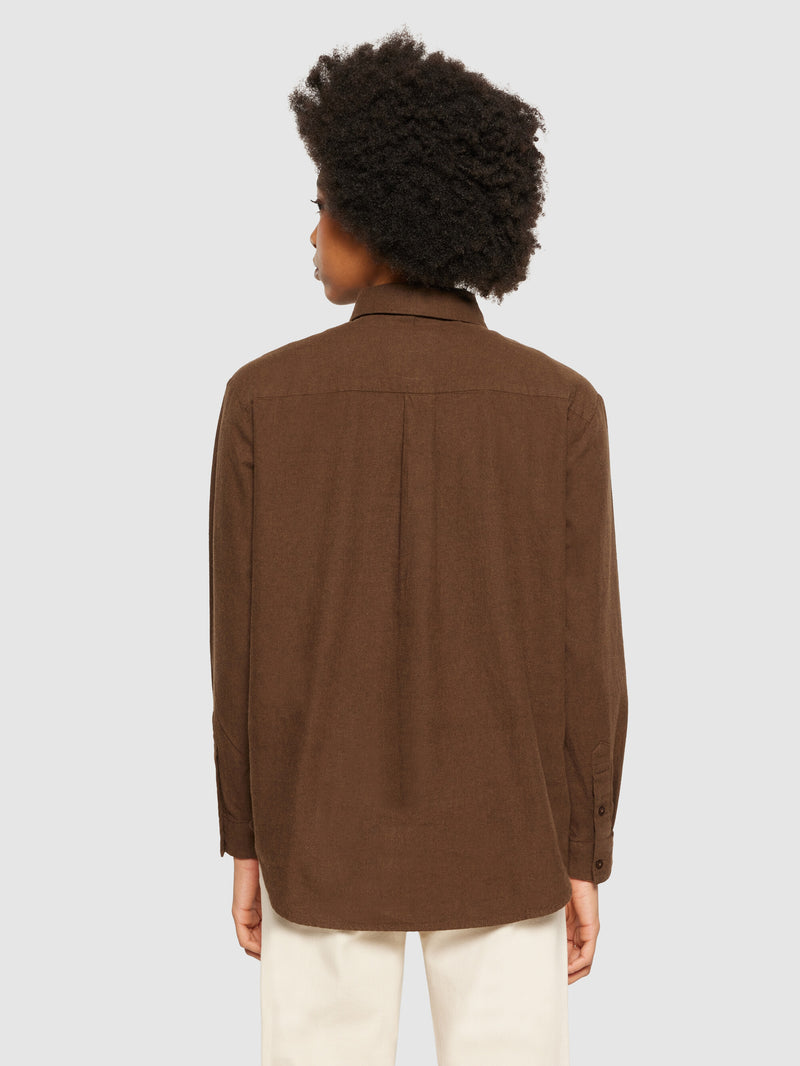 KnowledgeCotton Apparel - WMN Loose flannel long sleeved shirt Shirts 1243 Demitasse (brown)