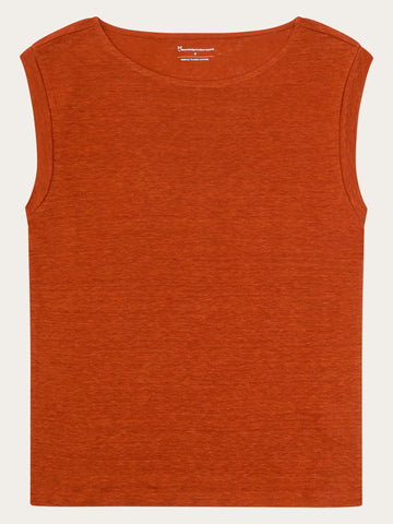 KnowledgeCotton Apparel - WMN Loose fold up linen t-shirt T-shirts 1488 Burnt Brick