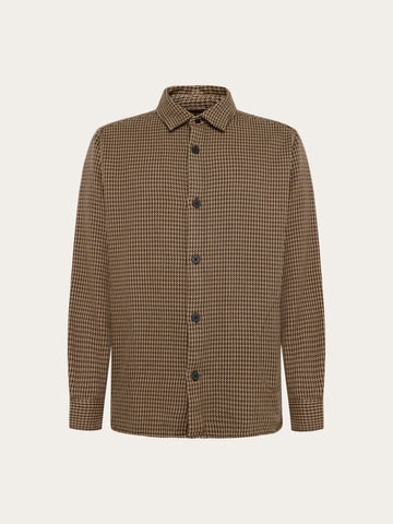KnowledgeCotton Apparel - MEN Loose houndtooth overshirt Overshirts 7035 Dark Brown check