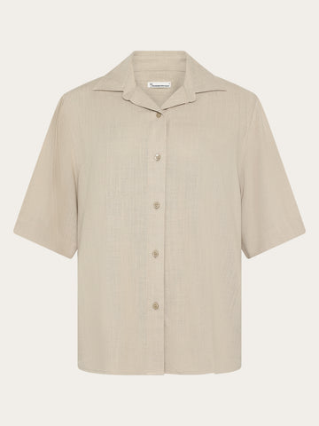 KnowledgeCotton Apparel - WMN Loose linen blend short sleeve shirt Shirts 1228 Light feather gray