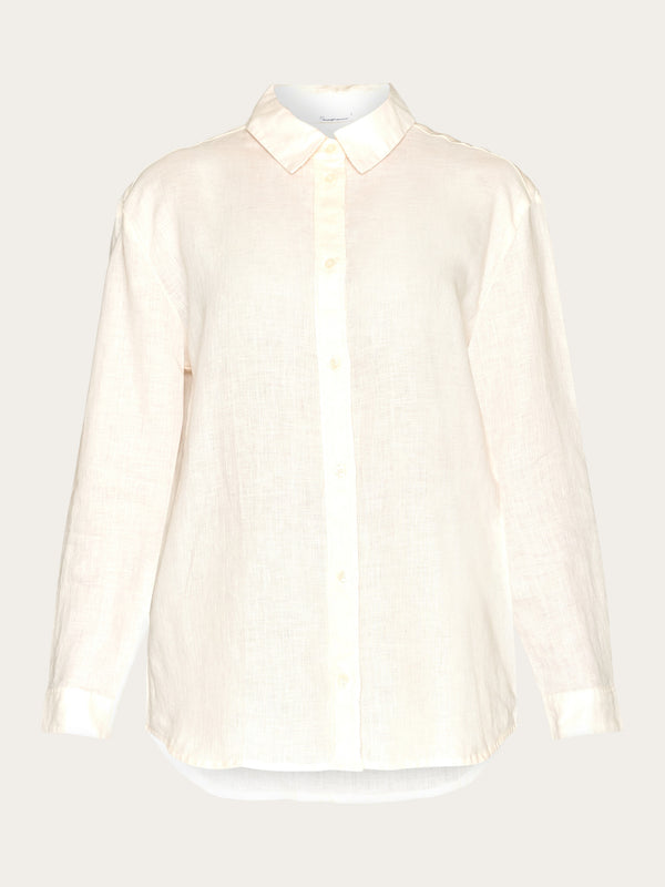 KnowledgeCotton Apparel - WMN Loose linen long sleeved shirt - GOTS/Vegan Shirts 1348 Buttercream