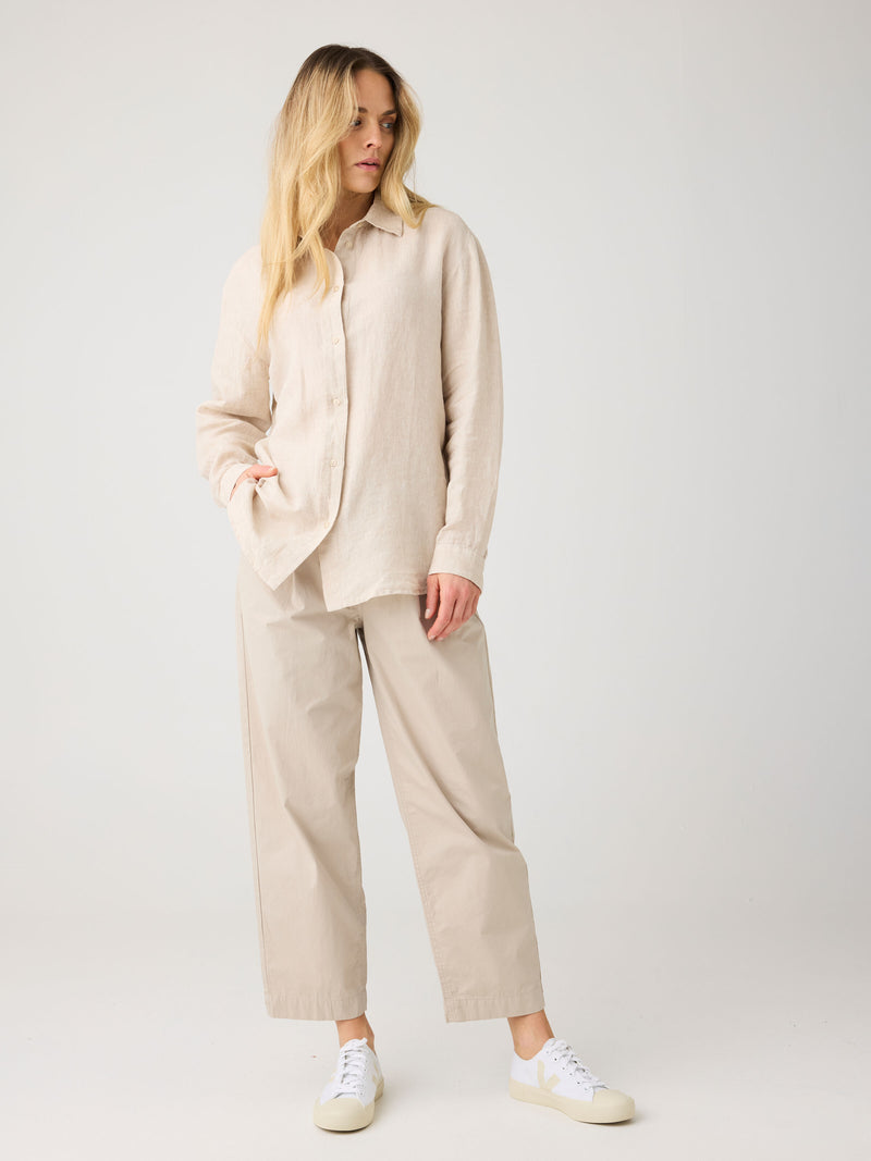 KnowledgeCotton Apparel - WMN Loose linen long sleeved shirt - GOTS/Vegan Shirts 1449 Yarndyed - Light feather gray