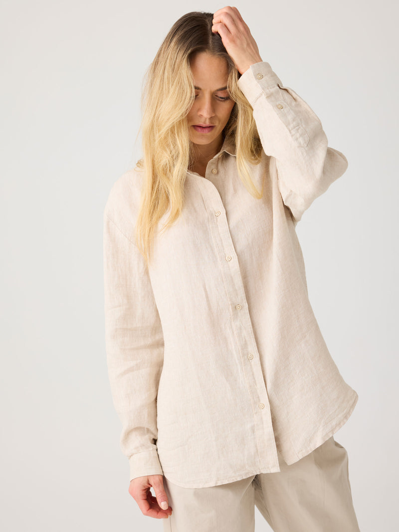 KnowledgeCotton Apparel - WMN Loose linen long sleeved shirt - GOTS/Vegan Shirts 1449 Yarndyed - Light feather gray