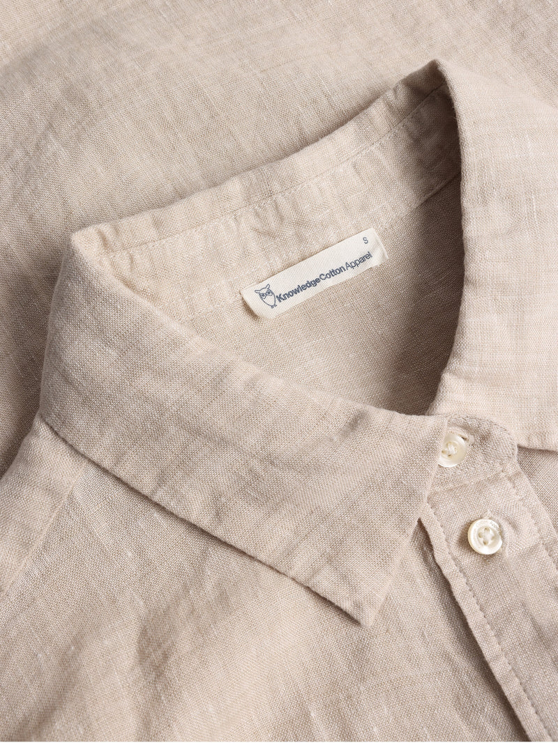 KnowledgeCotton Apparel - WMN Loose linen long sleeved shirt - GOTS/Vegan Shirts 1449 Yarndyed - Light feather gray