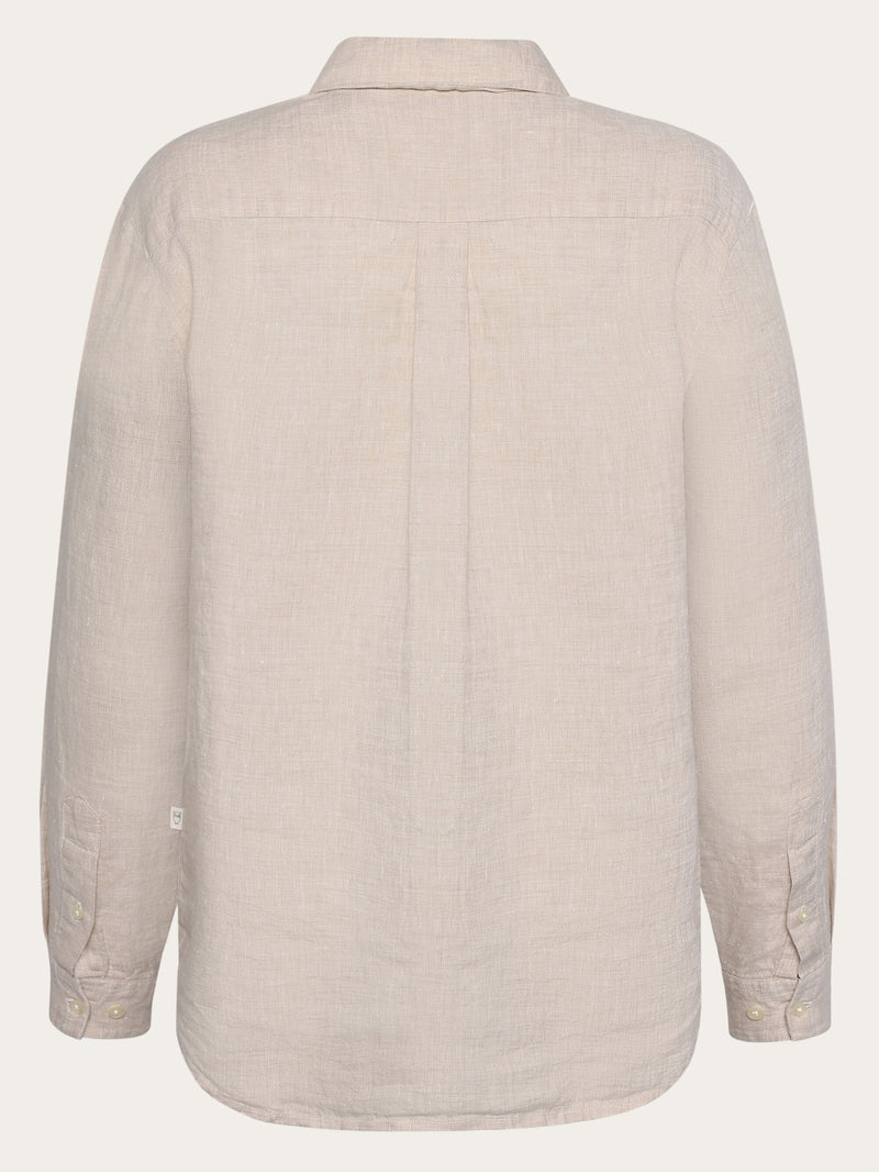 KnowledgeCotton Apparel - WMN Loose linen long sleeved shirt - GOTS/Vegan Shirts 1449 Yarndyed - Light feather gray