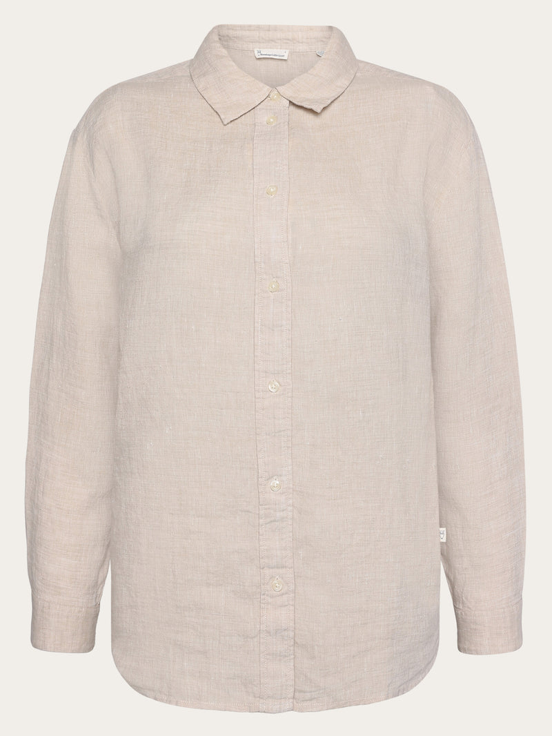 KnowledgeCotton Apparel - WMN Loose linen long sleeved shirt - GOTS/Vegan Shirts 1449 Yarndyed - Light feather gray