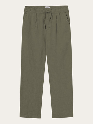 KnowledgeCotton Apparel - MEN Loose linen pant Pants 1068 Burned Olive