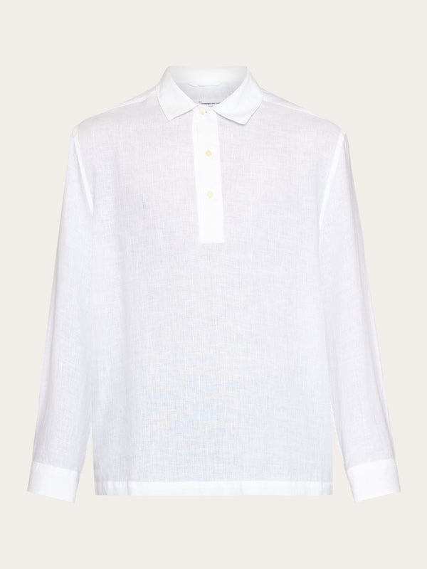 KnowledgeCotton Apparel - MEN Loose linen polo shirt - GOTS/Vegan Shirts 1010 Bright White