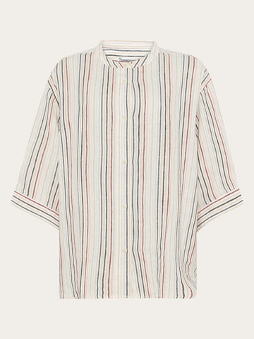 KnowledgeCotton Apparel - WMN Loose linen stripe shirt Shirts 8032 Multi color stripe