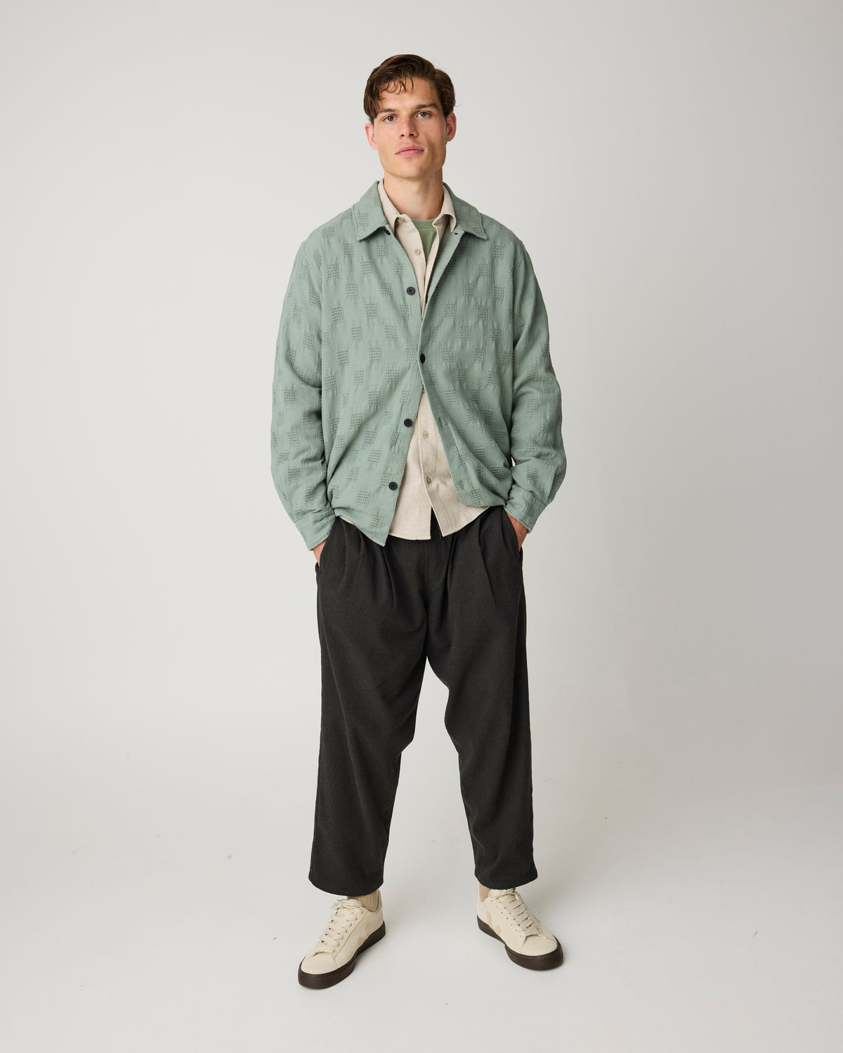 KnowledgeCotton Apparel - MEN Loose structure overshirt Overshirts 1396 Lily Pad