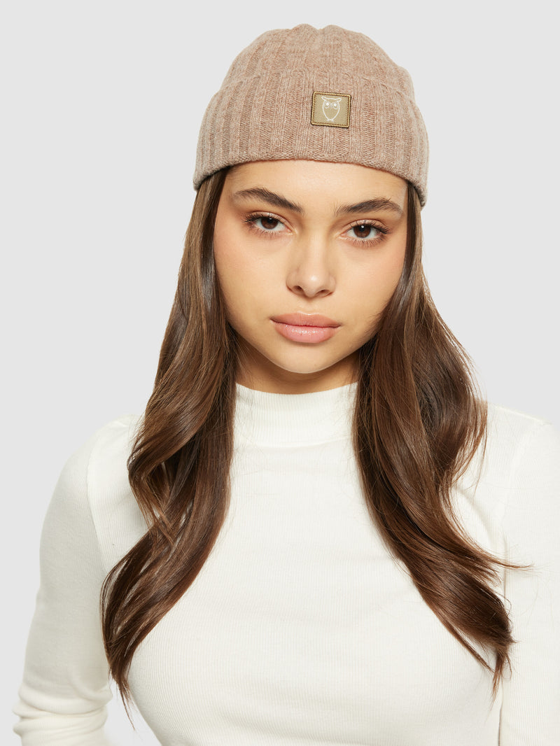 KnowledgeCotton Apparel - UNI Low wool 5x4 rib beanie - RWS Hats 1336 Kelp melange