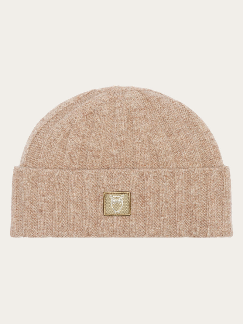KnowledgeCotton Apparel - UNI Low wool 5x4 rib beanie - RWS Hats 1336 Kelp melange