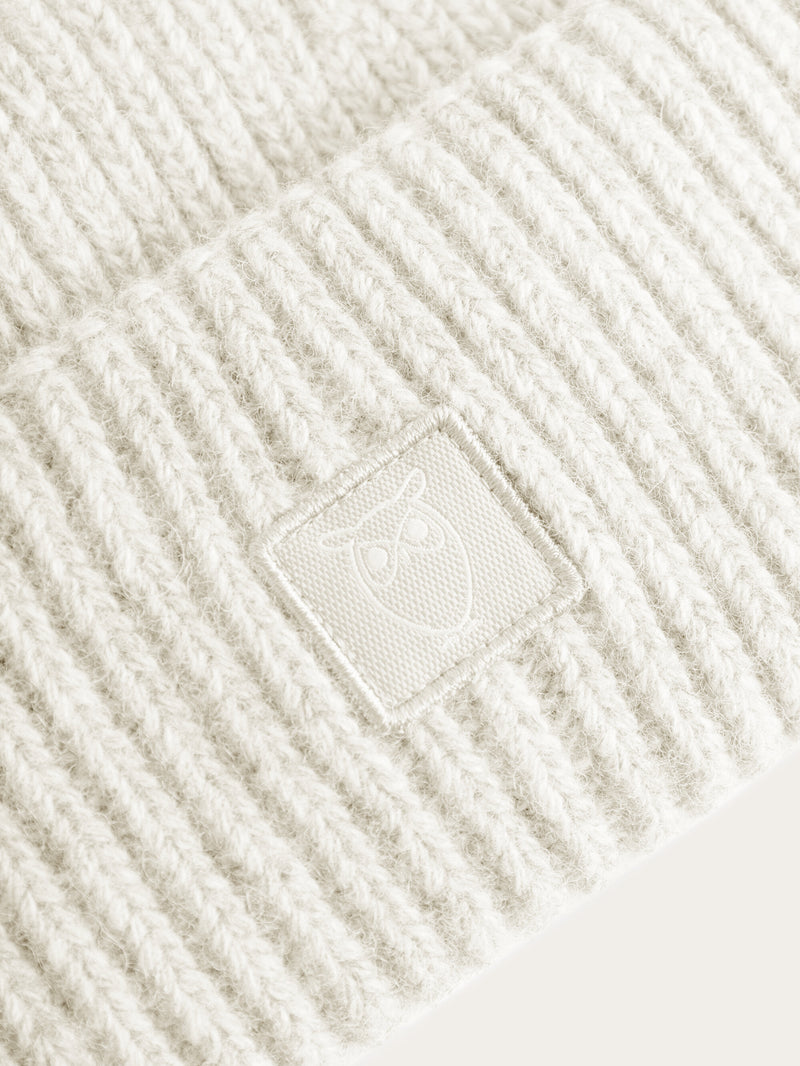 KnowledgeCotton Apparel - UNI Low wool rib beanie Hats 1387 Egret