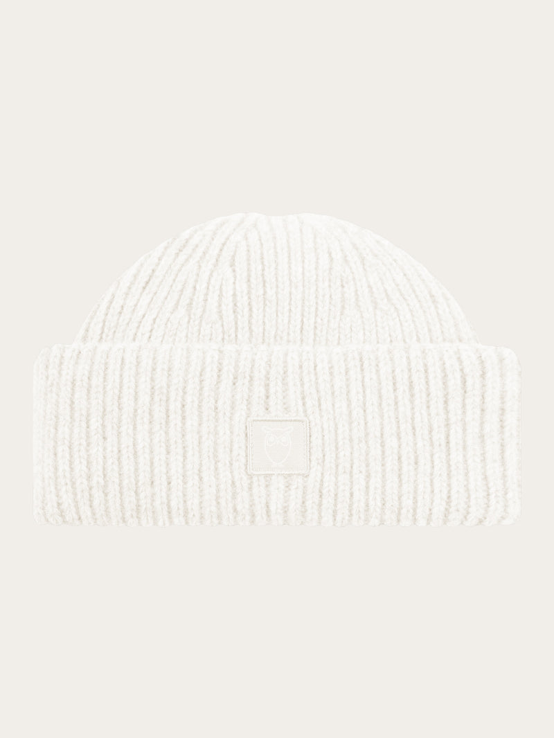KnowledgeCotton Apparel - UNI Low wool rib beanie Hats 1387 Egret