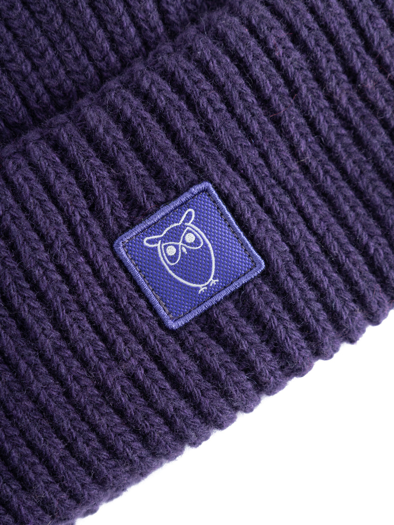 KnowledgeCotton Apparel - UNI Low wool rib beanie Hats 1416 Deep Purple