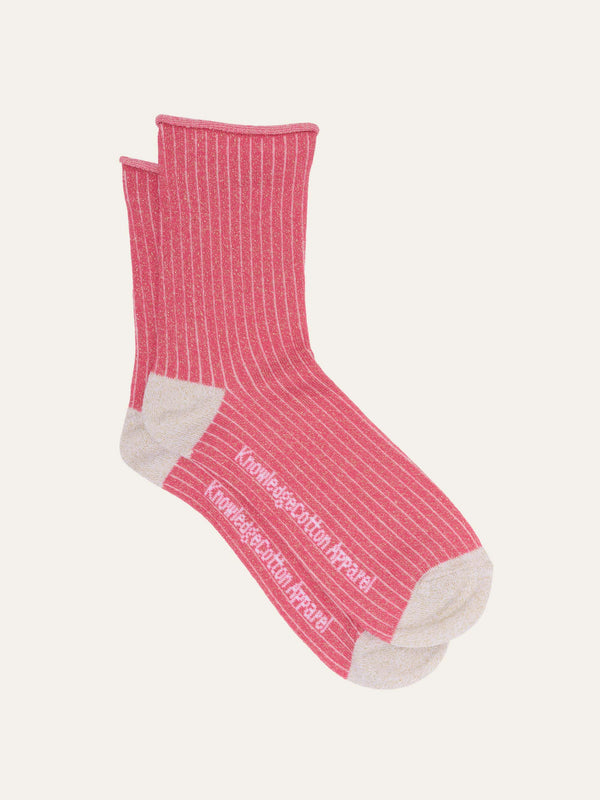 KnowledgeCotton Apparel - WMN Lurex glitter rib socks Socks 1383 Hot Pink
