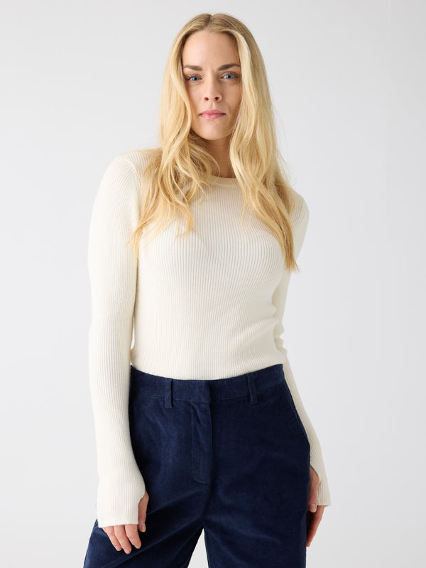 KnowledgeCotton Apparel - WMN Merino Wool Rib Knit RWS Knits 1387 Egret