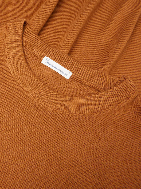 KnowledgeCotton Apparel - MEN Merino crew neck sweater Knits 1485 Pumpkin Spice