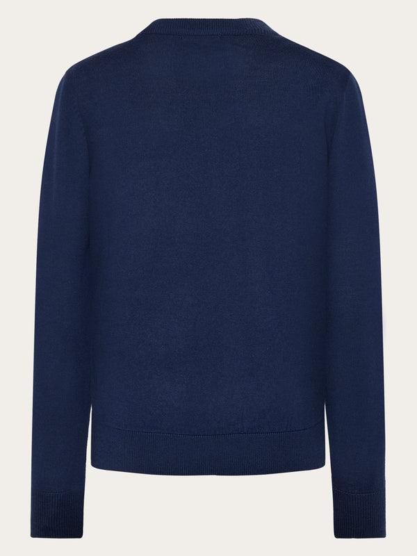 KnowledgeCotton Apparel - WMN Merino crew neck sweater Knits 1001 Total Eclipse