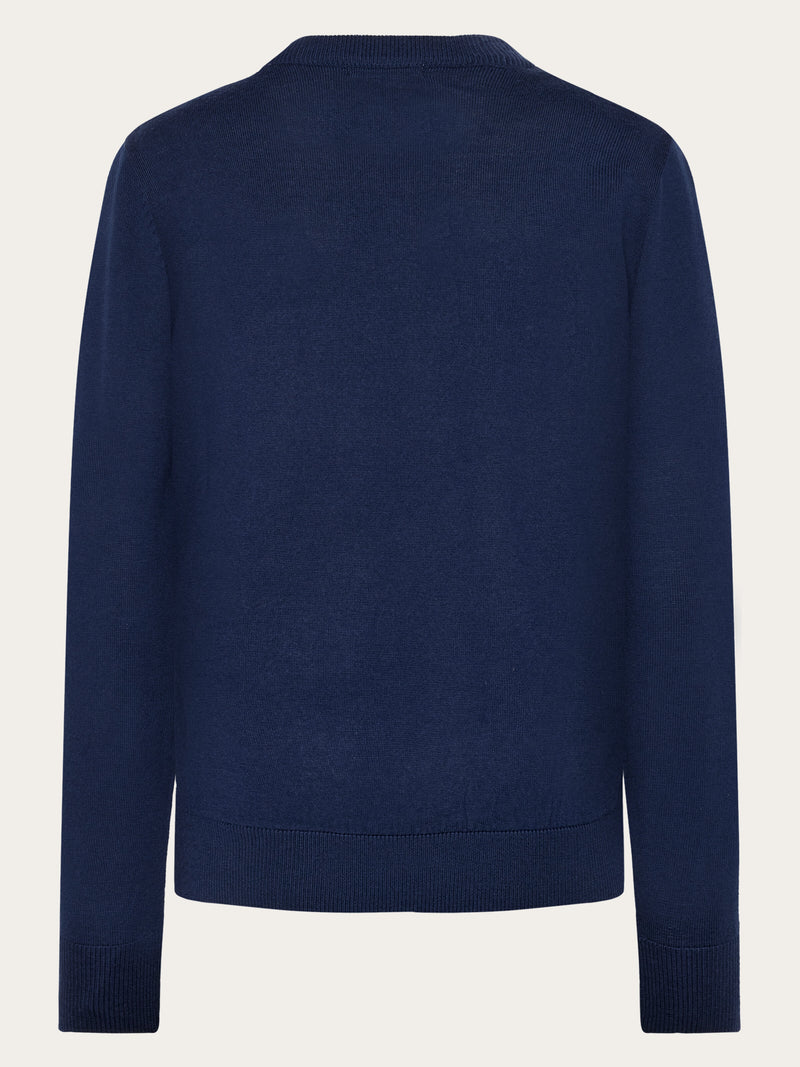 KnowledgeCotton Apparel - WMN Merino crew neck sweater Knits 1001 Total Eclipse