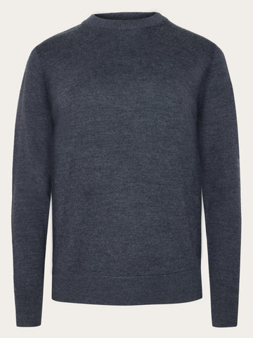 KnowledgeCotton Apparel - WMN Merino crew neck sweater Knits 1073 Dark Grey Melange