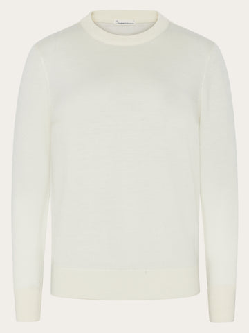 KnowledgeCotton Apparel - WMN Merino crew neck sweater Knits 1387 Egret