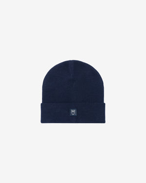 KnowledgeCotton Apparel - UNI Merino double layer badge beanie Hats 1001 Total Eclipse