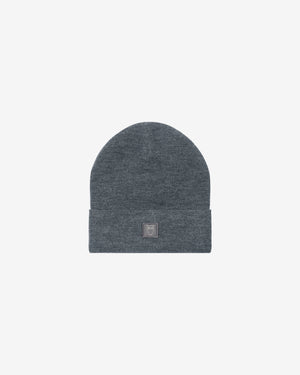 KnowledgeCotton Apparel - UNI Merino double layer badge beanie Hats 1073 Dark Grey Melange