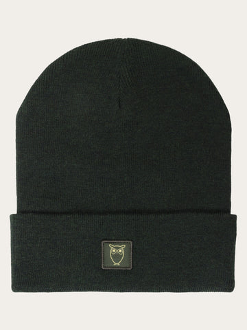 KnowledgeCotton Apparel - UNI Merino double layer badge beanie Hats 1090 Forrest Night