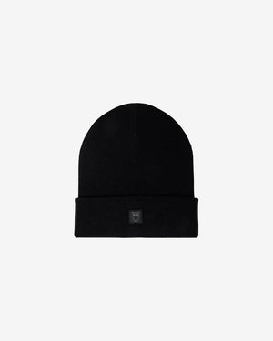 KnowledgeCotton Apparel - UNI Merino double layer badge beanie Hats 1300 Black Jet
