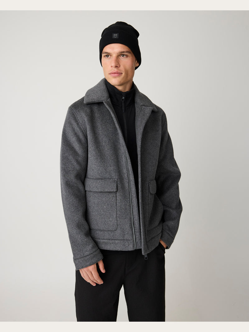 KnowledgeCotton Apparel - UNI Merino double layer badge beanie Hats 1300 Black Jet