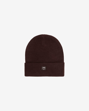 KnowledgeCotton Apparel - UNI Merino double layer badge beanie Hats 1487 Chocolate Torte