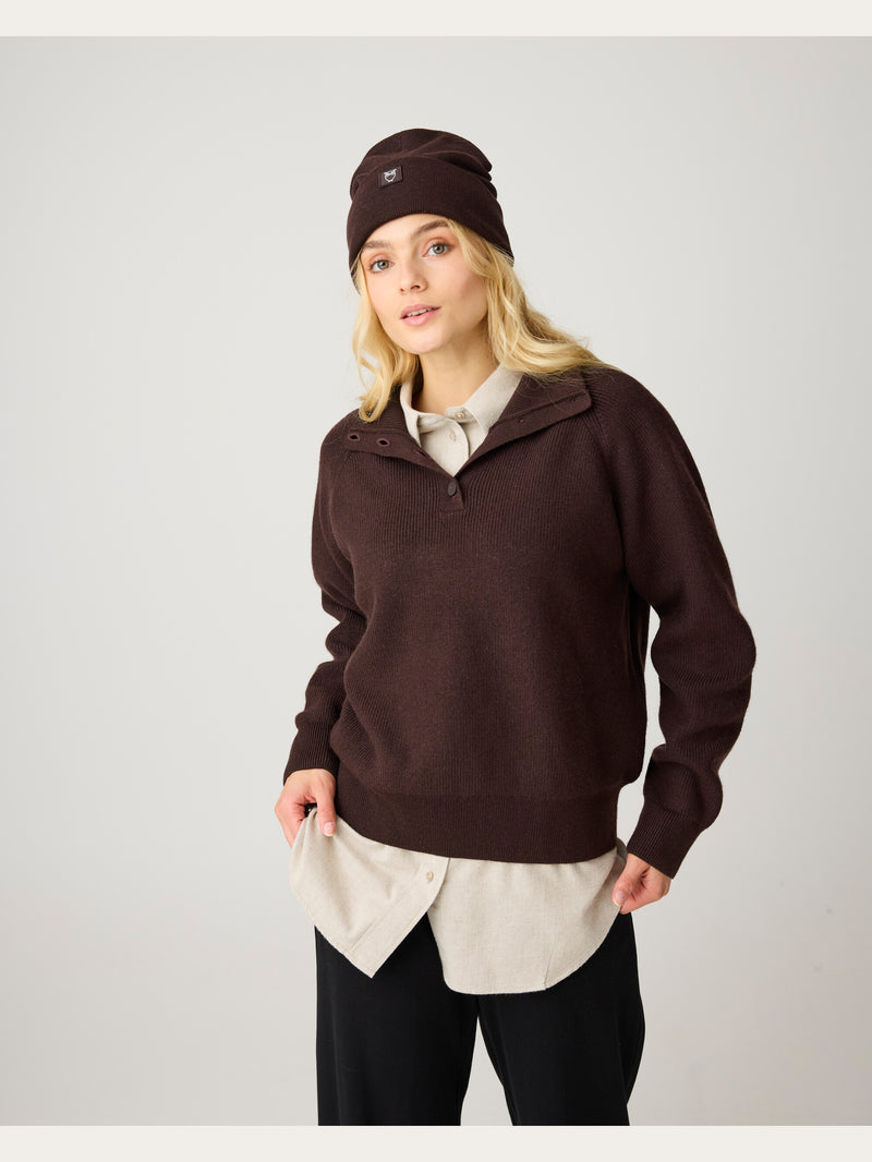 KnowledgeCotton Apparel - UNI Merino double layer badge beanie Hats 1487 Chocolate Torte