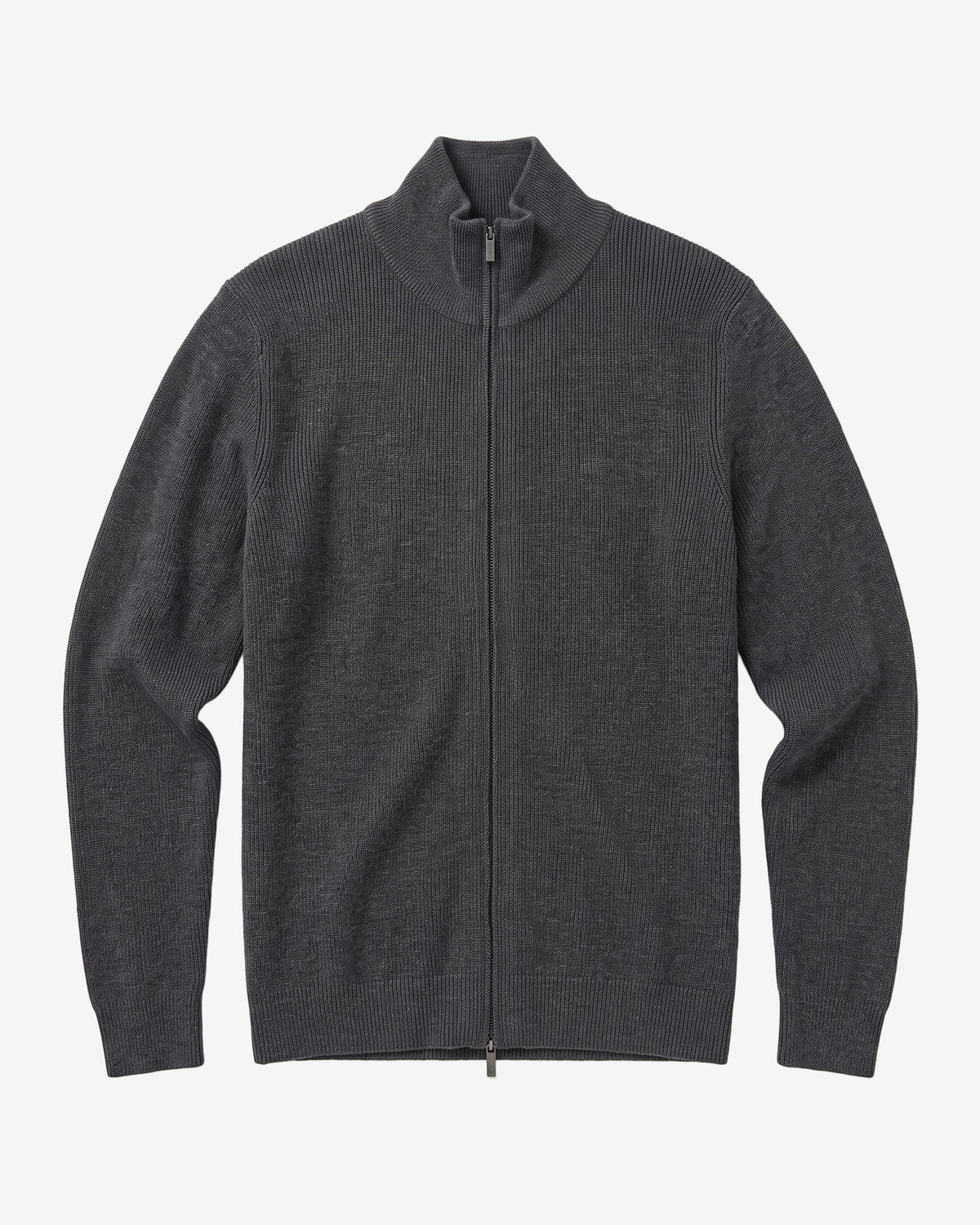 KnowledgeCotton Apparel - MEN Merino full zip sweater Knits 1073 Dark Grey Melange